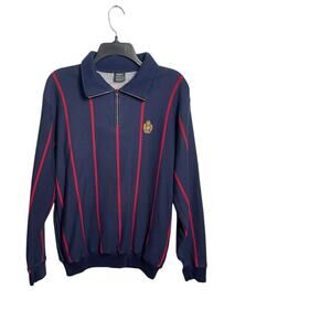 VNTG Polo Ralph Lauren Crest Quarter-Zip Sweatshirt Navy/Red XL Vertical Stripe